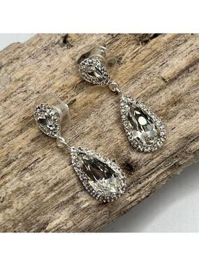 Halo SIlver Tear Drop Dangle Swarovski Crystals Statement Earrings
